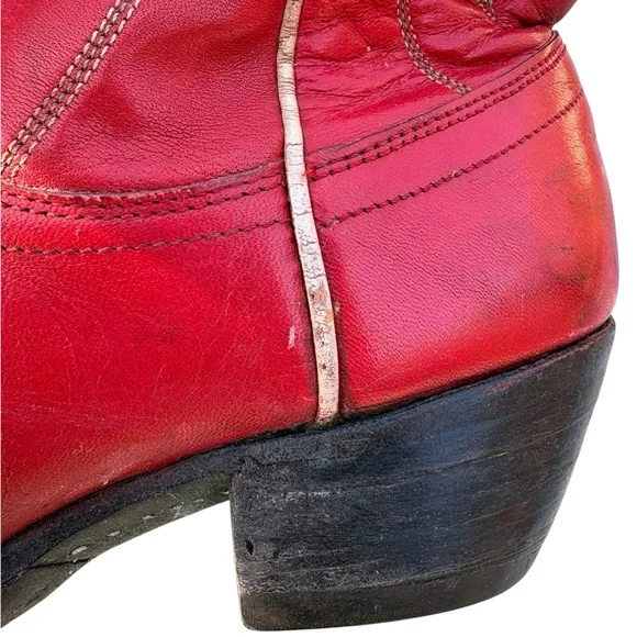 Ralph Lauren Polo Western Cowboy Boots Vintage 1980s  Red Leather Flower Inlay - Picture 16 of 16